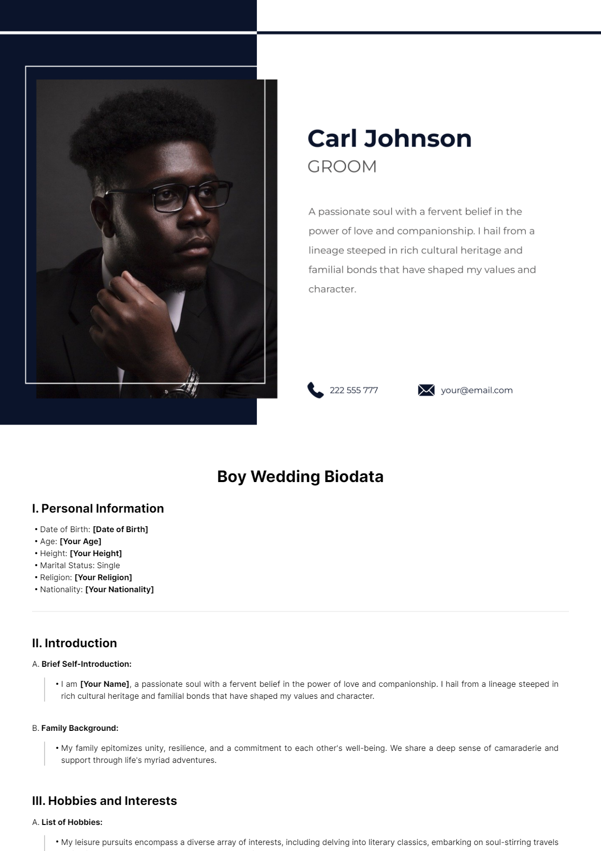 Boy Wedding Biodata Template - Edit Online & Download