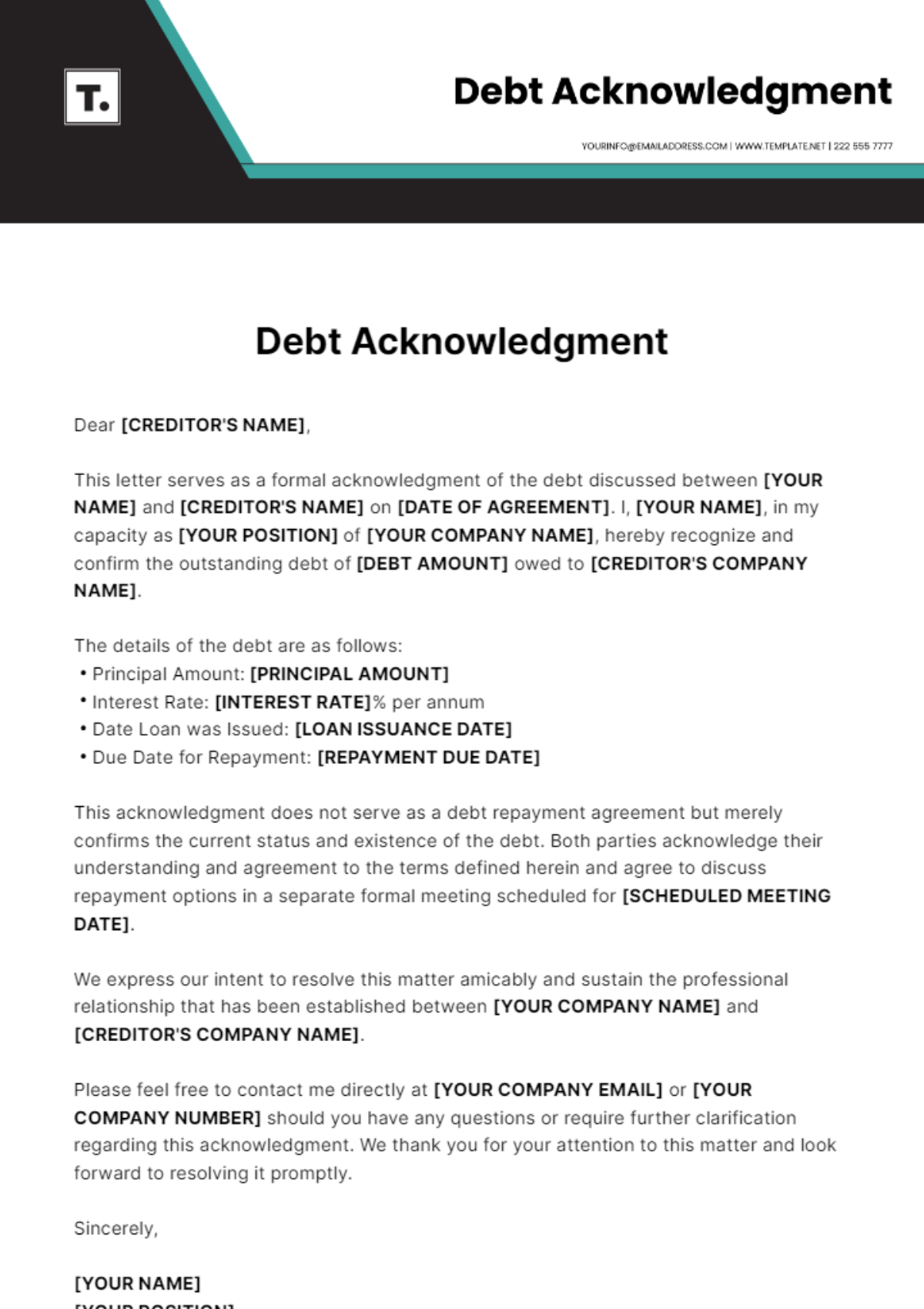 Debt Acknowledgment Template