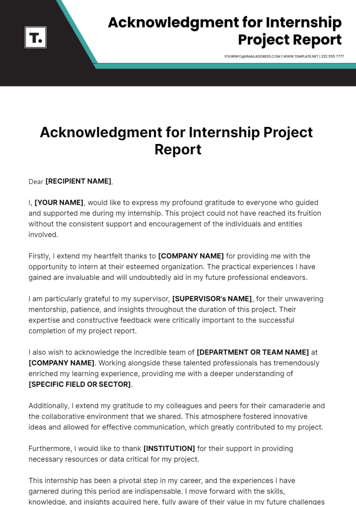 Acknowledgment For Internship Project Report Template