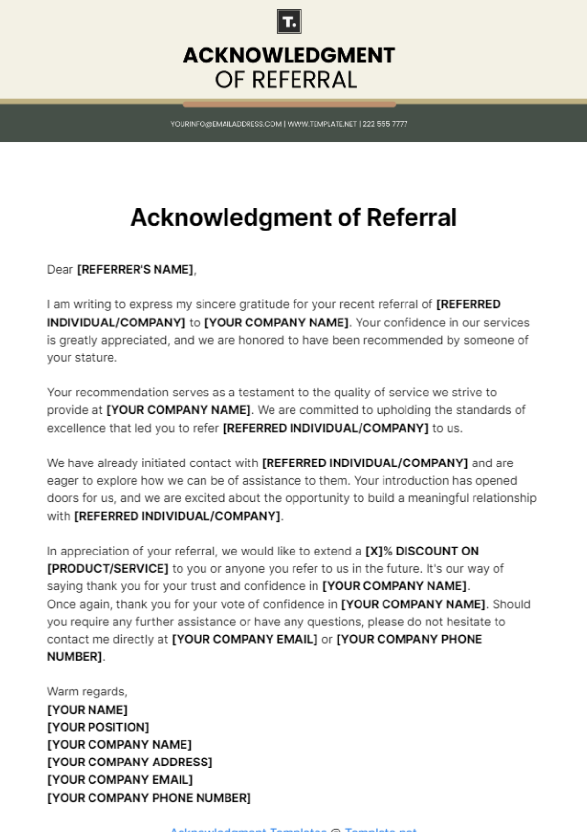 Acknowledgment Of Referral Template