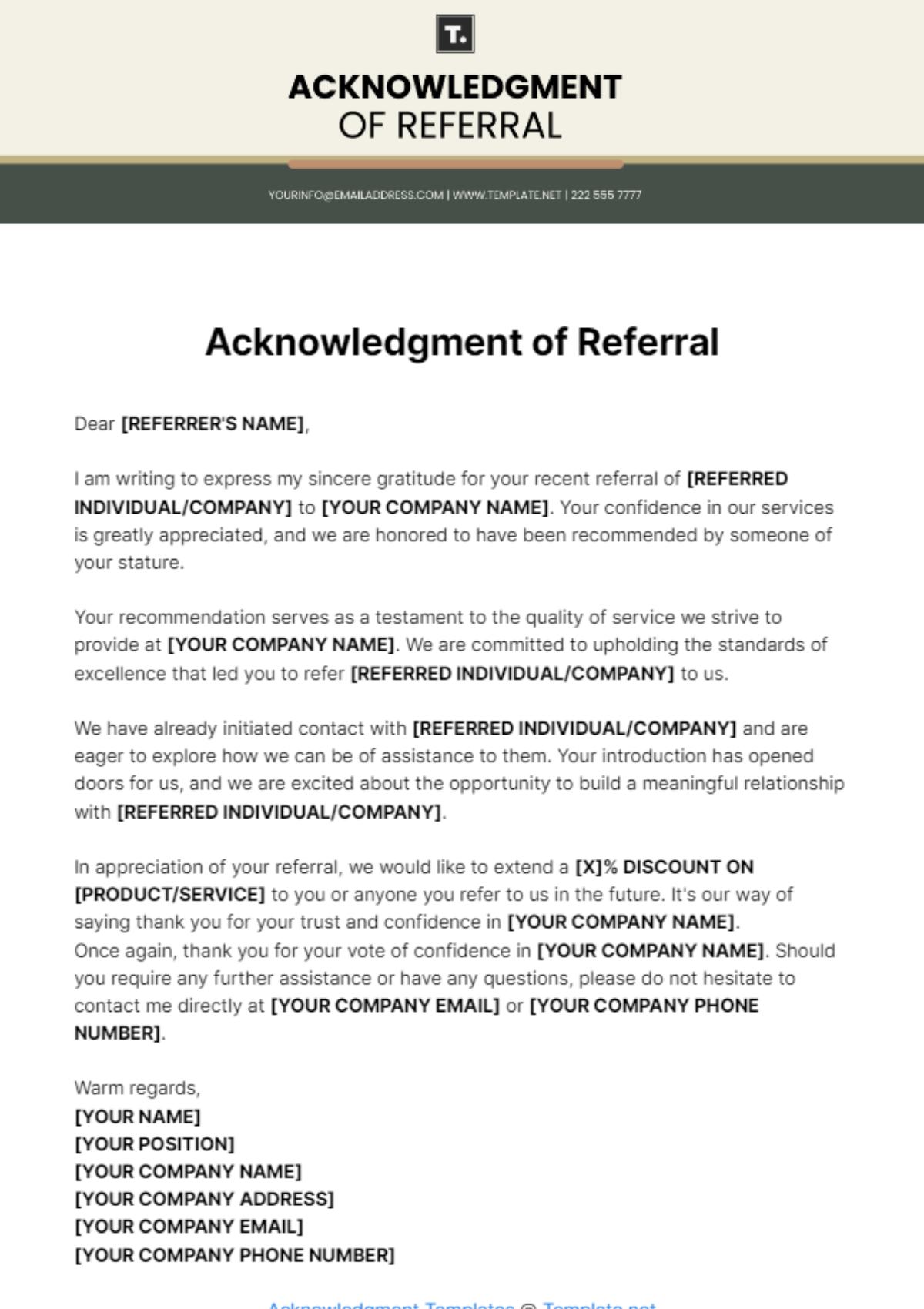 Acknowledgment Of Referral Template - Edit Online & Download