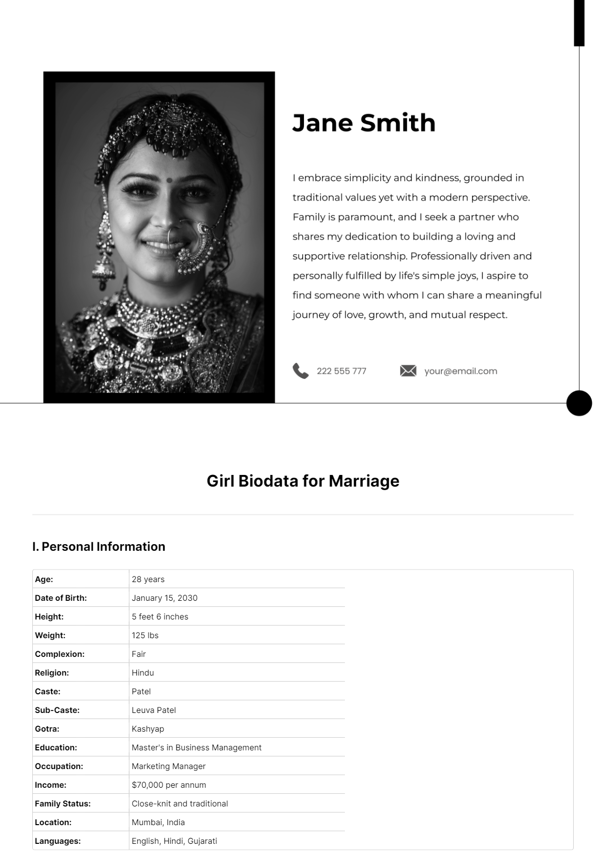 Free Girl Biodata For Marriage Template - Edit Online & Download 