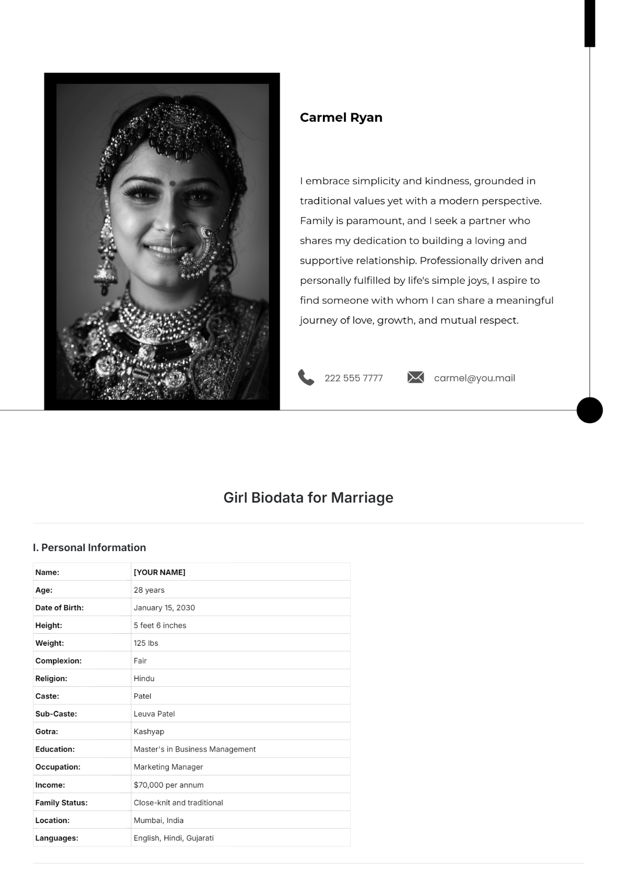 Girl Biodata for Marriage Template - Edit Online & Download