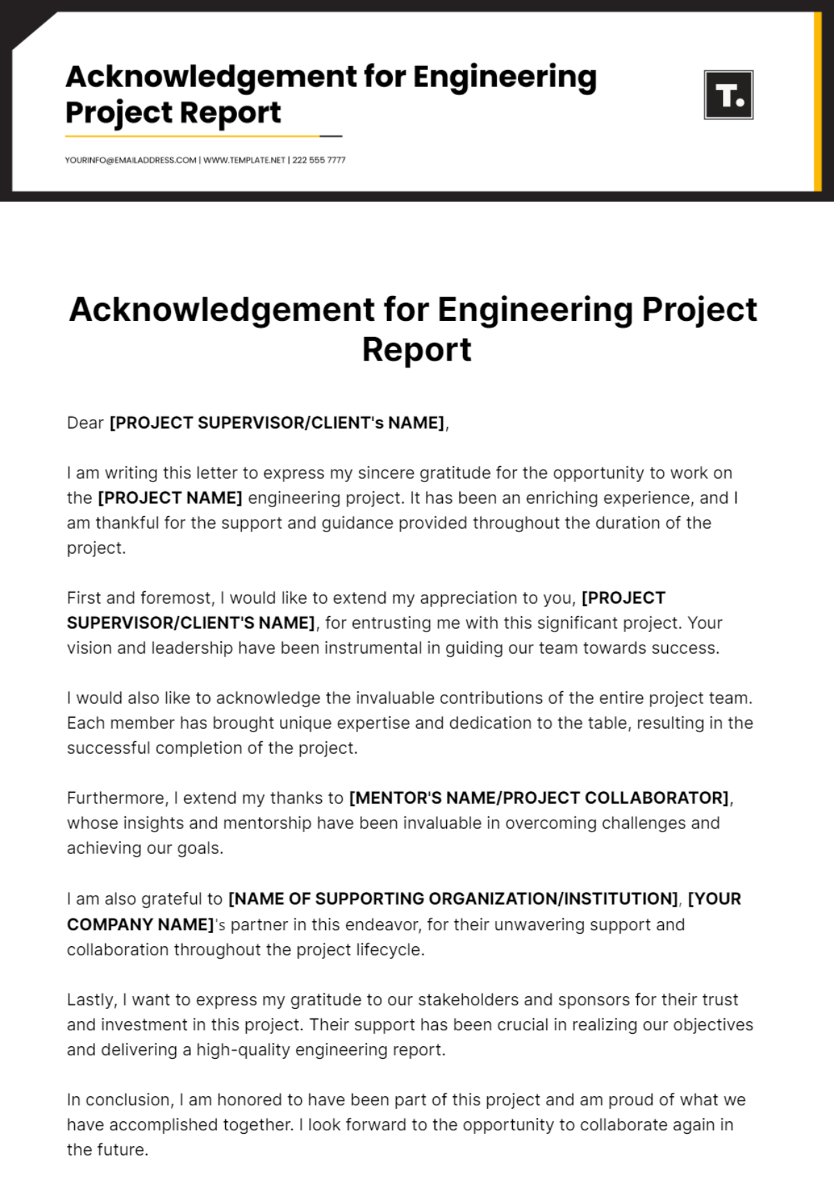 Acknowledgment For Engineering Project Report Template - Edit Online & Download