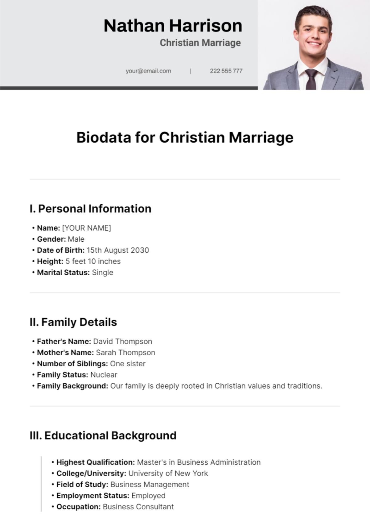 Biodata For Christian Marriage Template - Edit Online & Download 