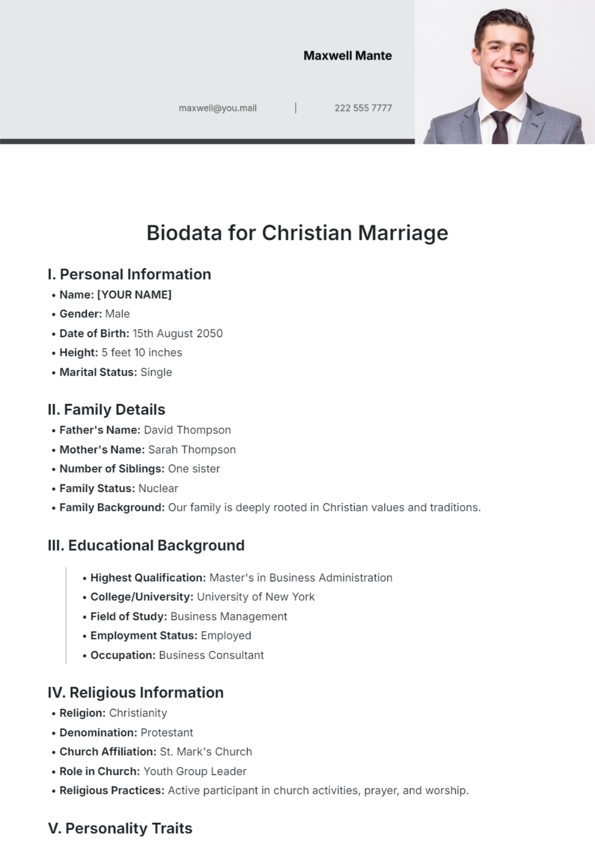 Biodata for Christian Marriage Template - Edit Online & Download