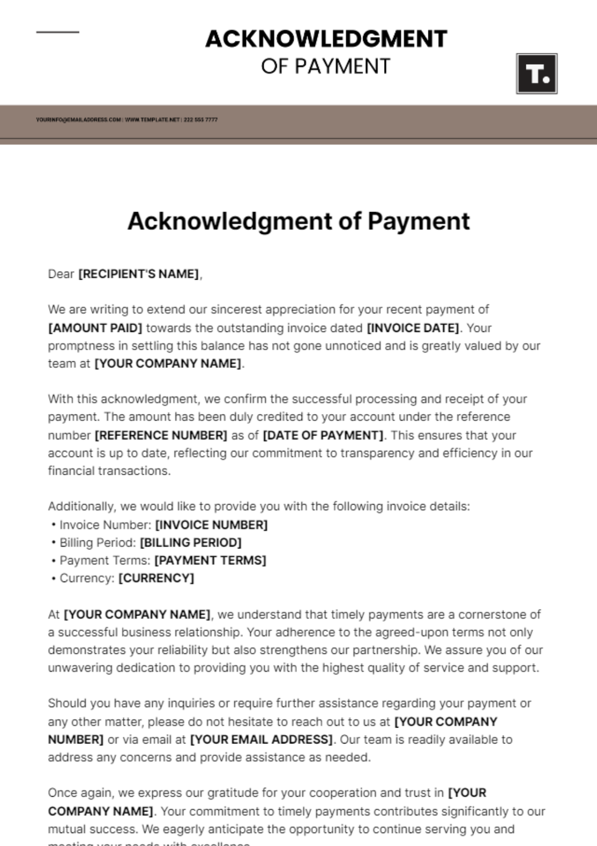Acknowledgment Of Payment Template
