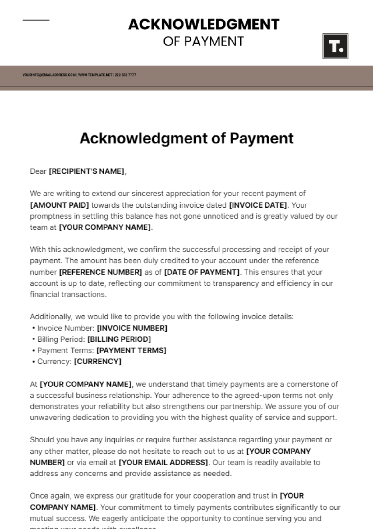 Acknowledgment Of Payment Template - Edit Online & Download