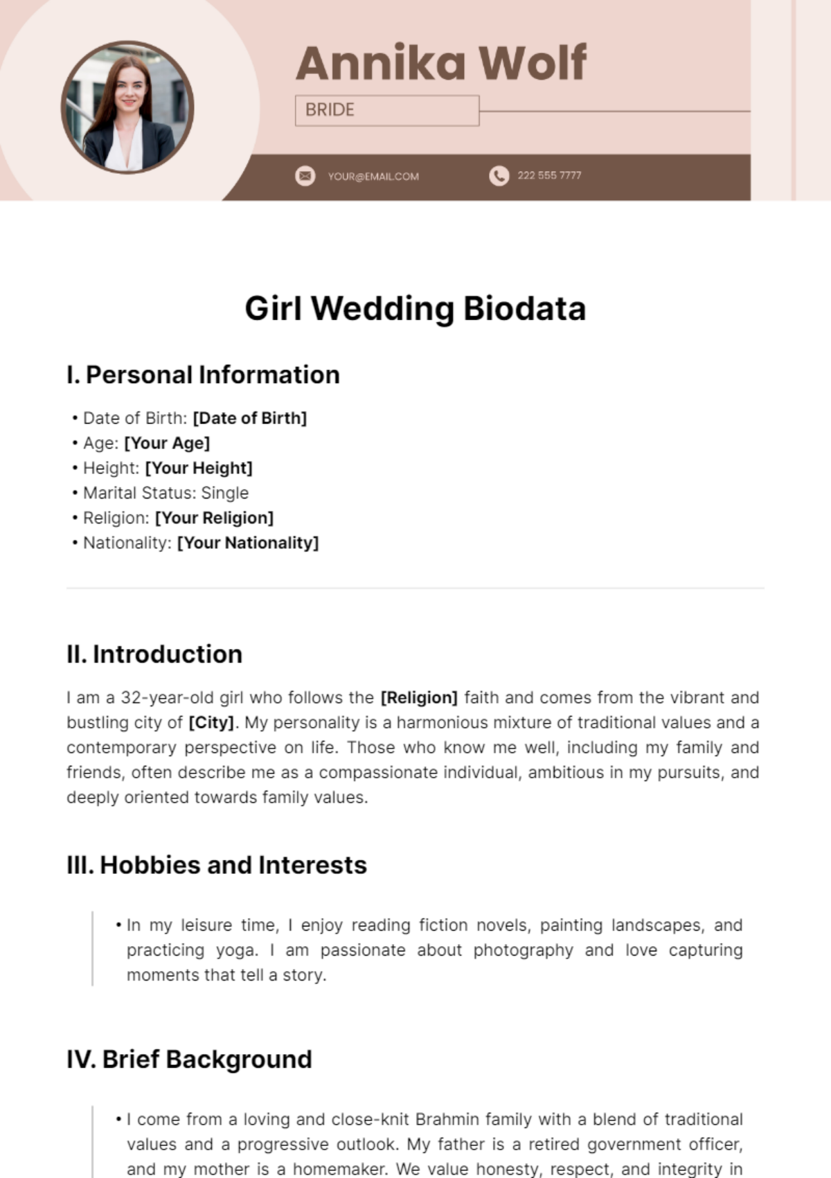 Free Girl Wedding Biodata Template - Edit Online & Download | Template.net