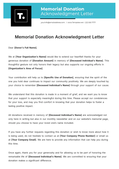 Free Memorial Donation Acknowledgment Template to Edit Online