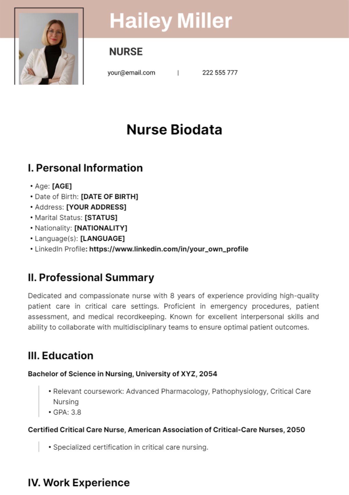 Nurse Biodata Template - Edit Online & Download