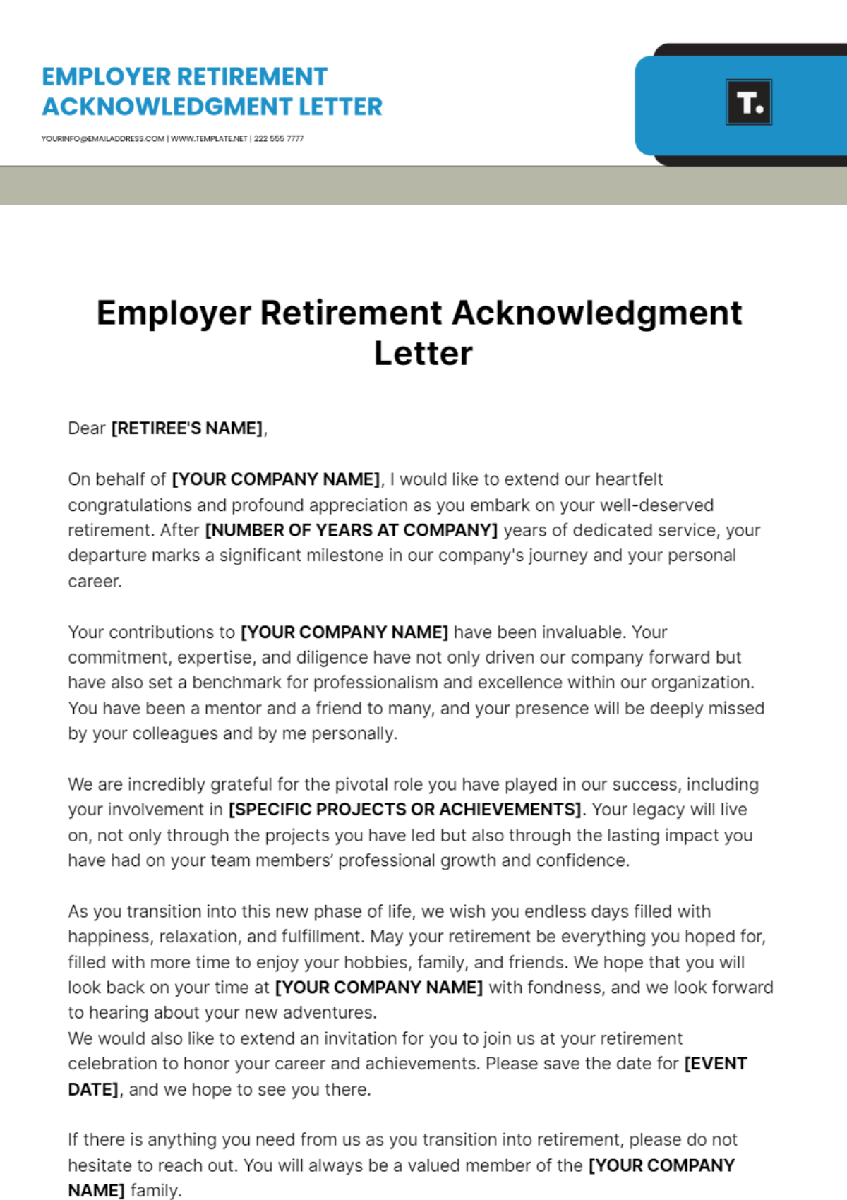 Employer Retirement Acknowledgment Letter Template