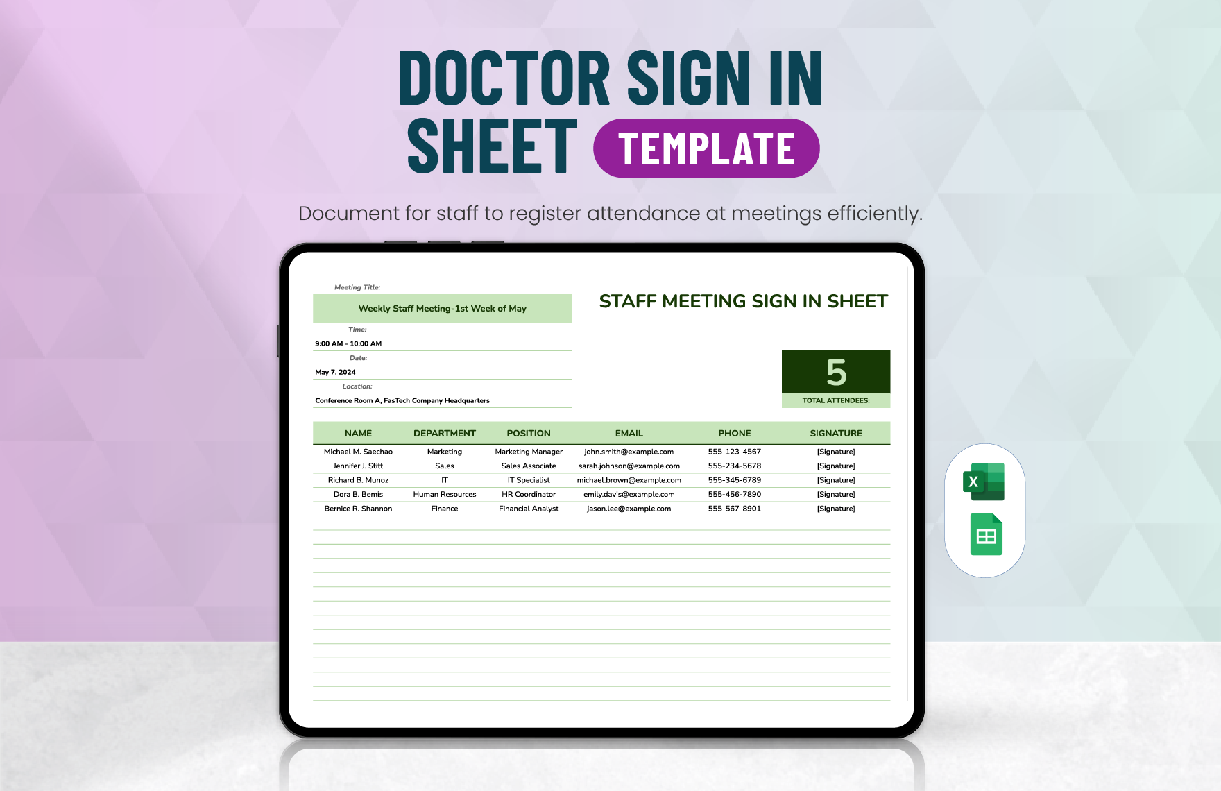 Staff Meeting Sign in Sheet Template in Excel, Google Sheets