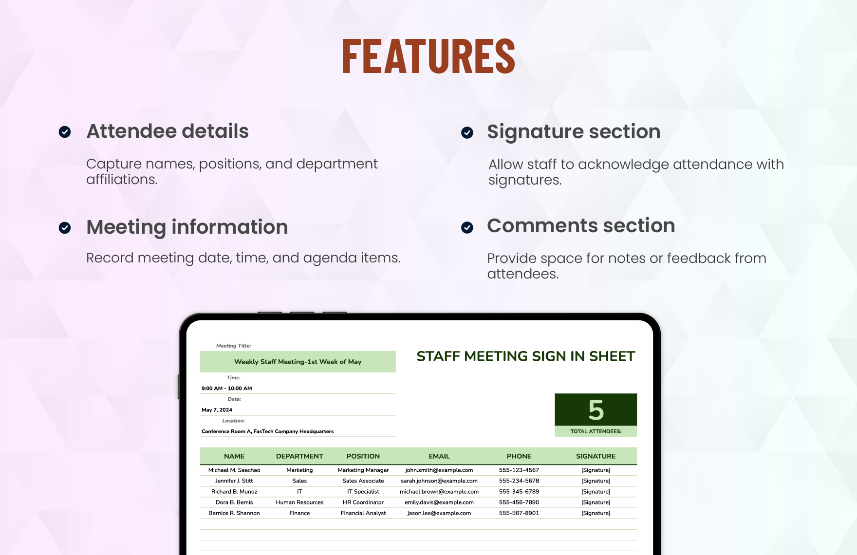 Staff Meeting Sign in Sheet Template
