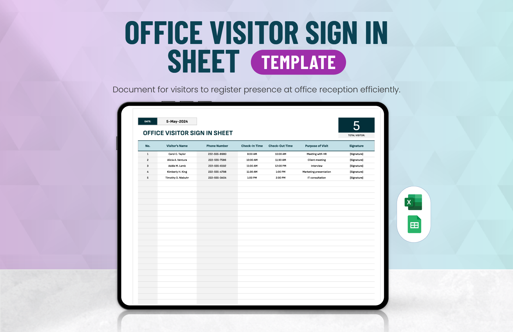 Office Visitor Sign in Sheet Template in Excel, Google Sheets