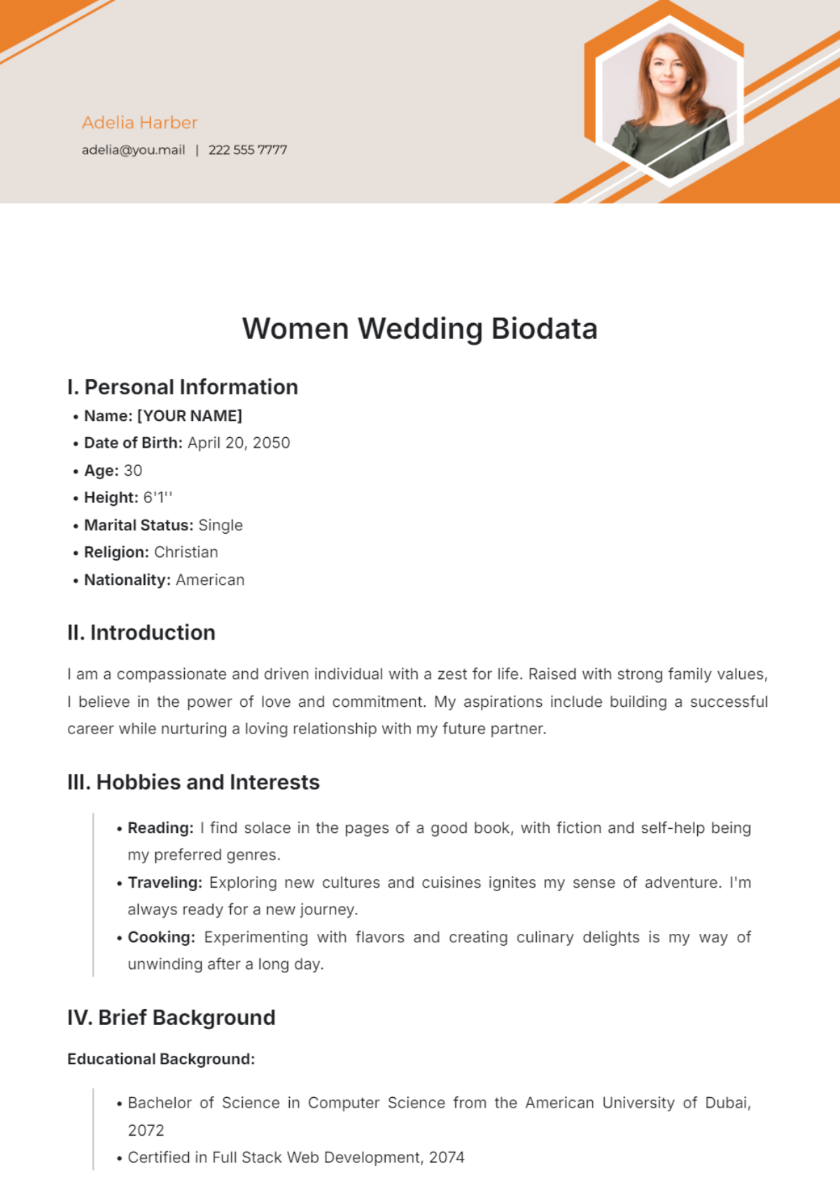 Free Biodata for Marriage Template to Edit Online