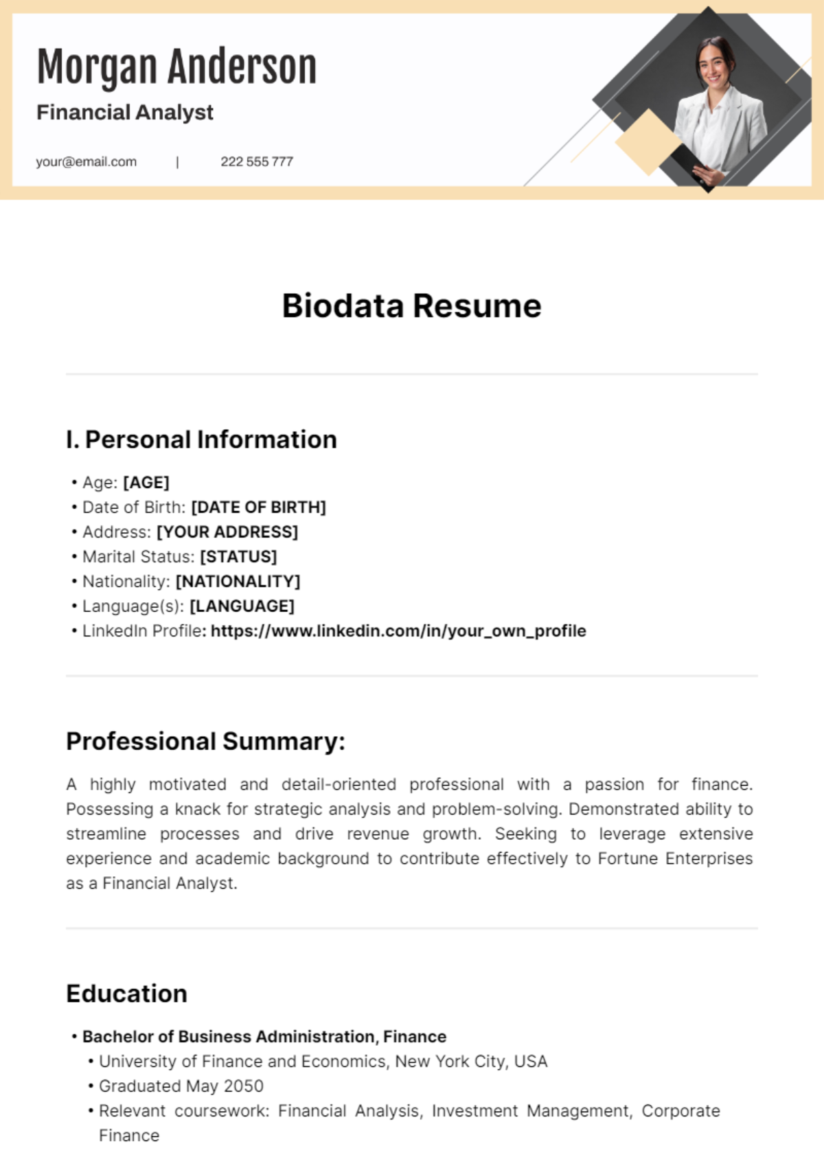 Biodata Resume Template - Edit Online & Download