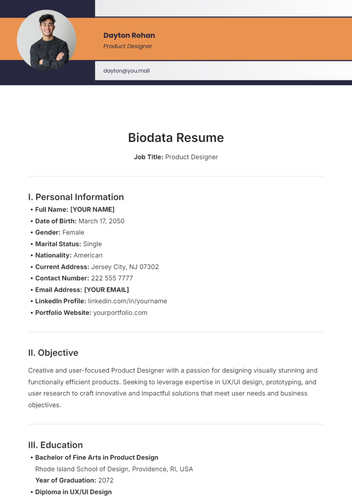 Biodata Resume Template - Edit Online & Download