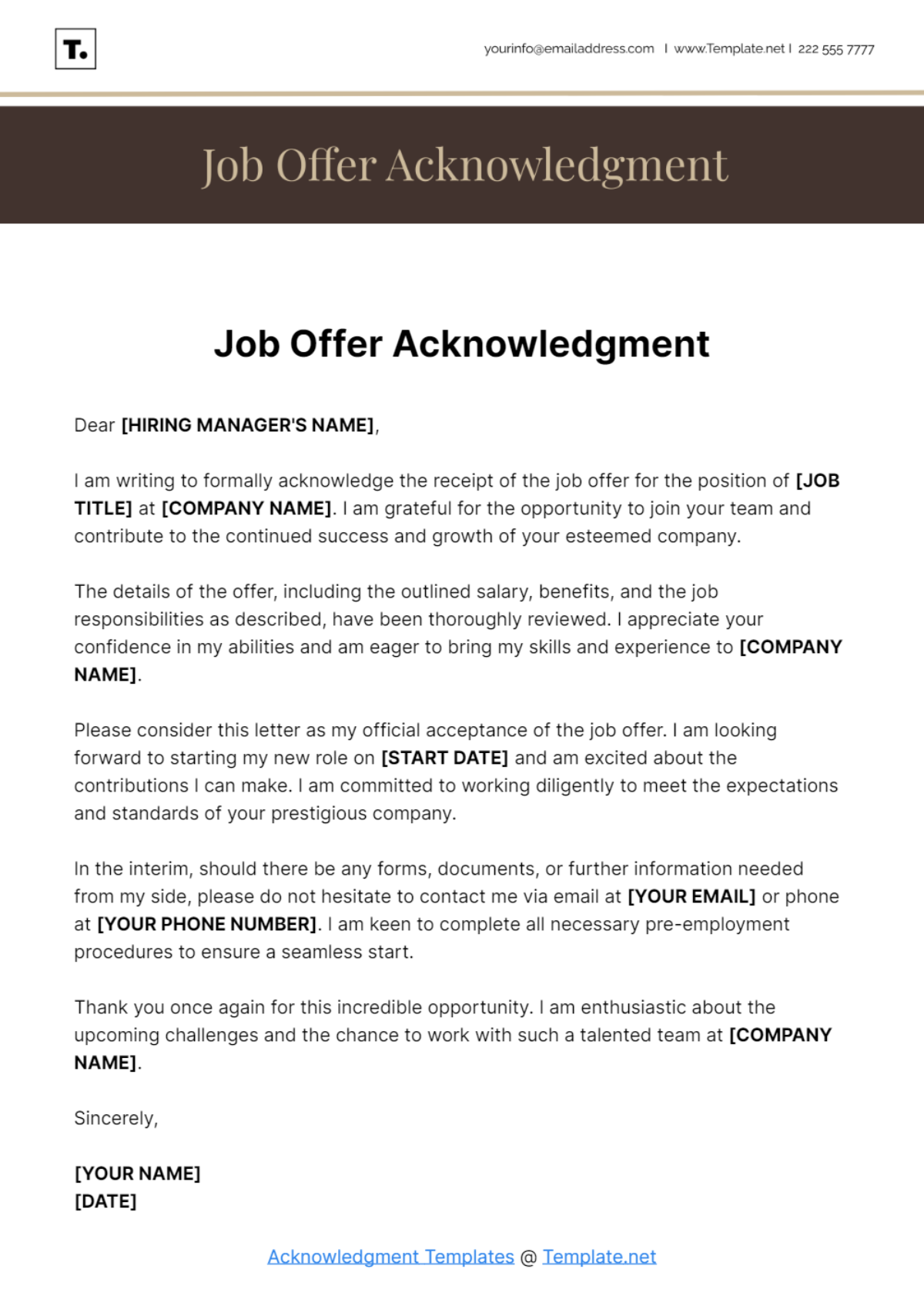 Job Offer Acknowledgment Template