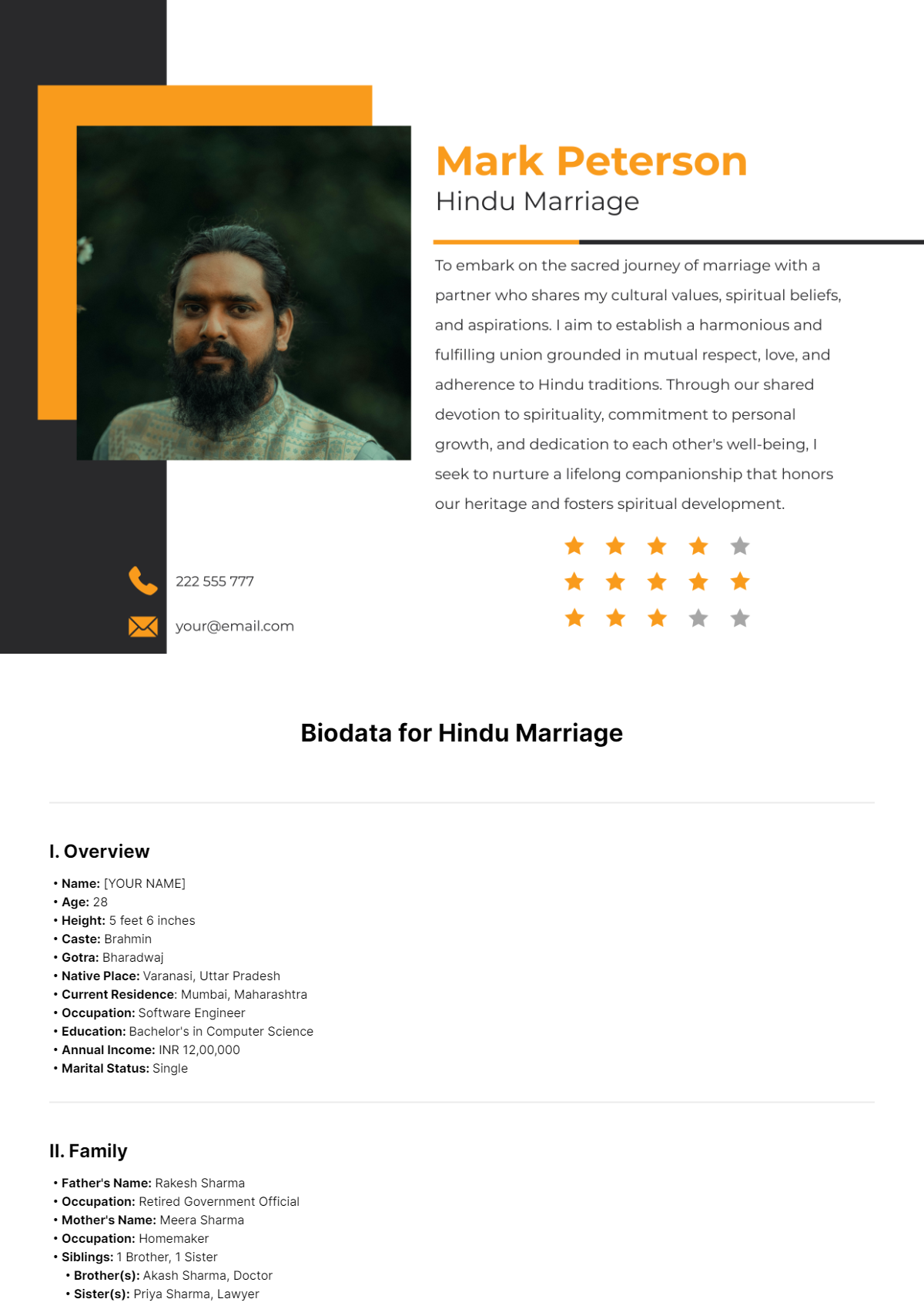 Free Biodata for Hindu Marriage Template - Edit Online & Download ...