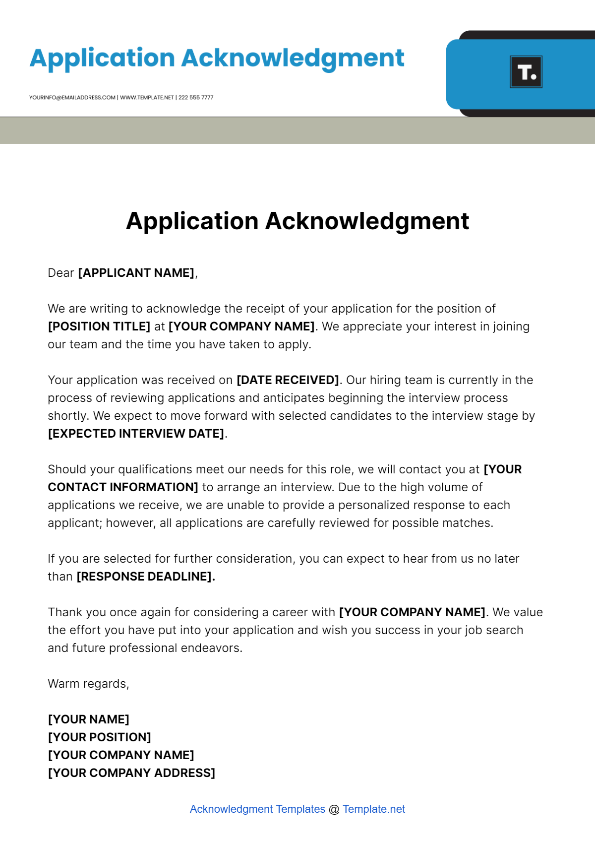 Free Application Acknowledgment Template to Edit Online