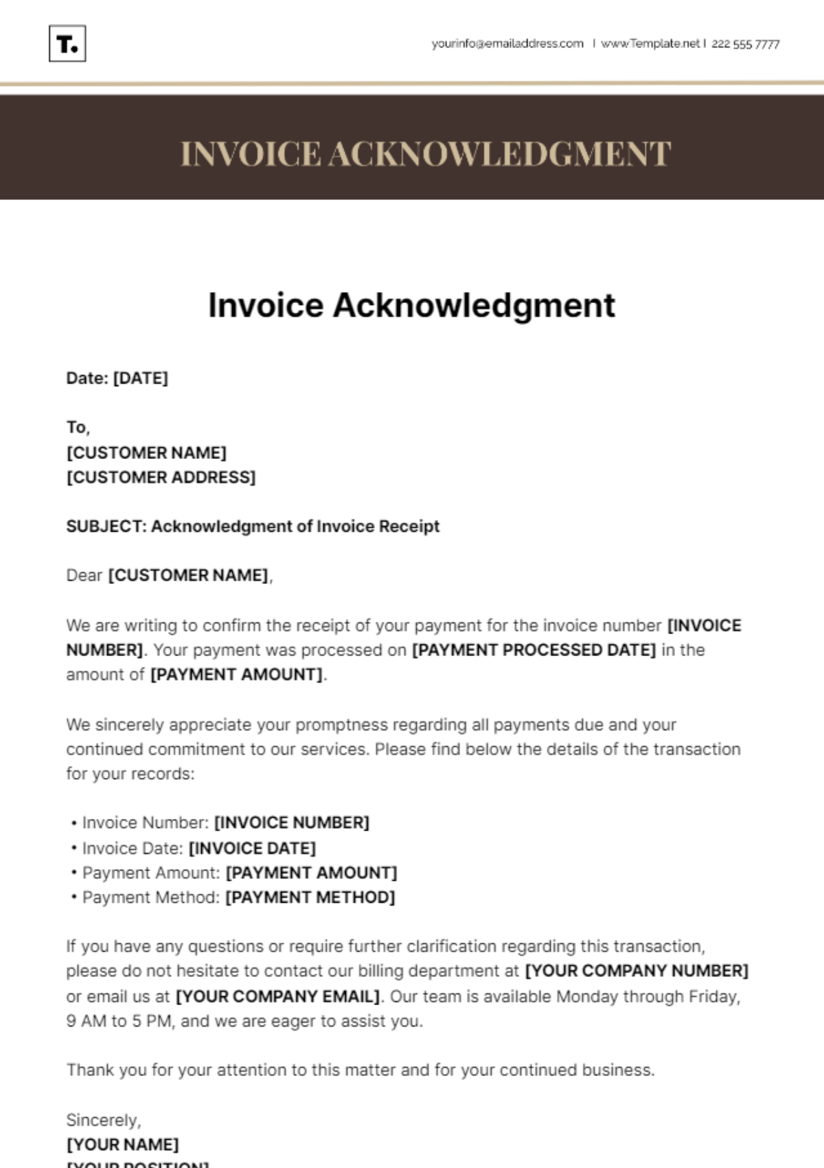 Invoice Acknowledgment Template