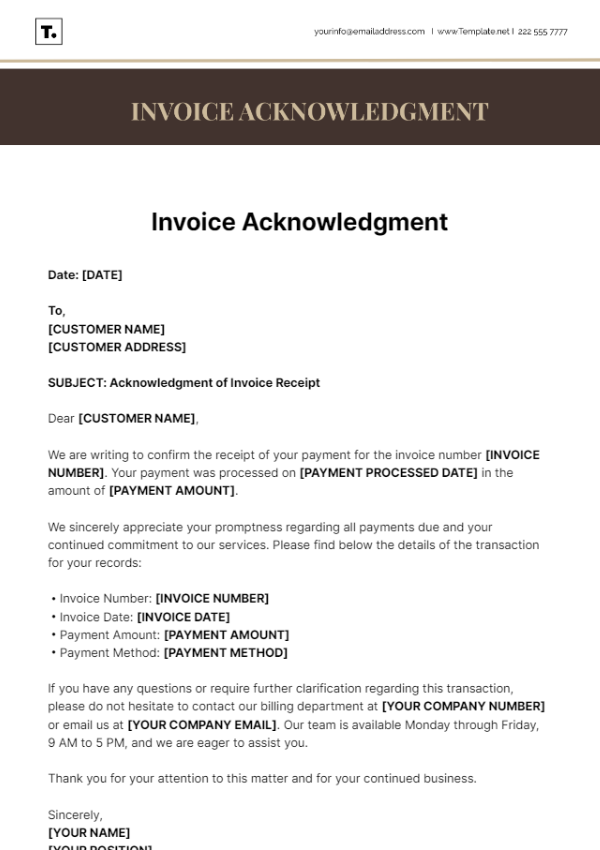 Invoice Acknowledgment Template - Edit Online & Download