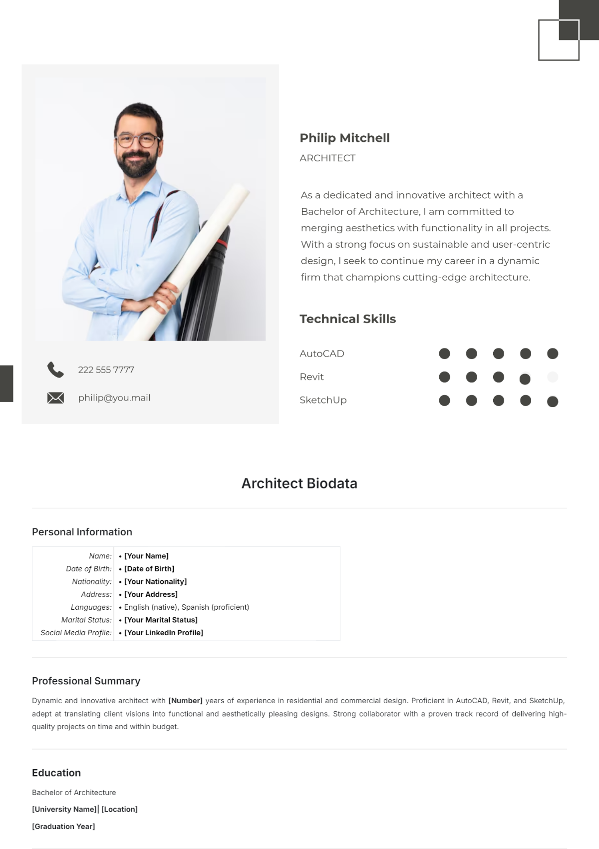 Architect Biodata Template - Edit Online & Download