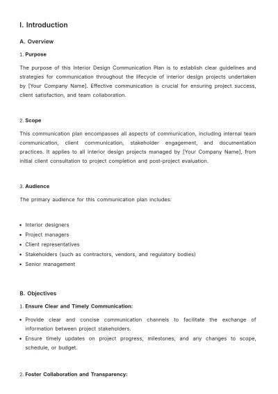 Free Interior Design Communication Plan Template to Edit Online