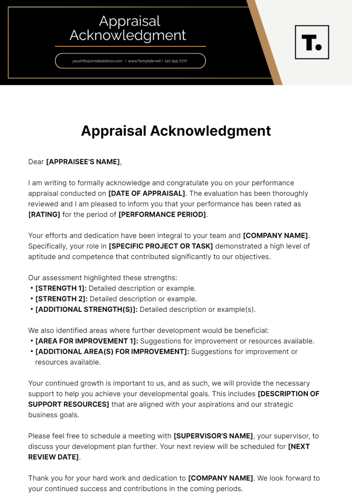 Appraisal Acknowledgment Template