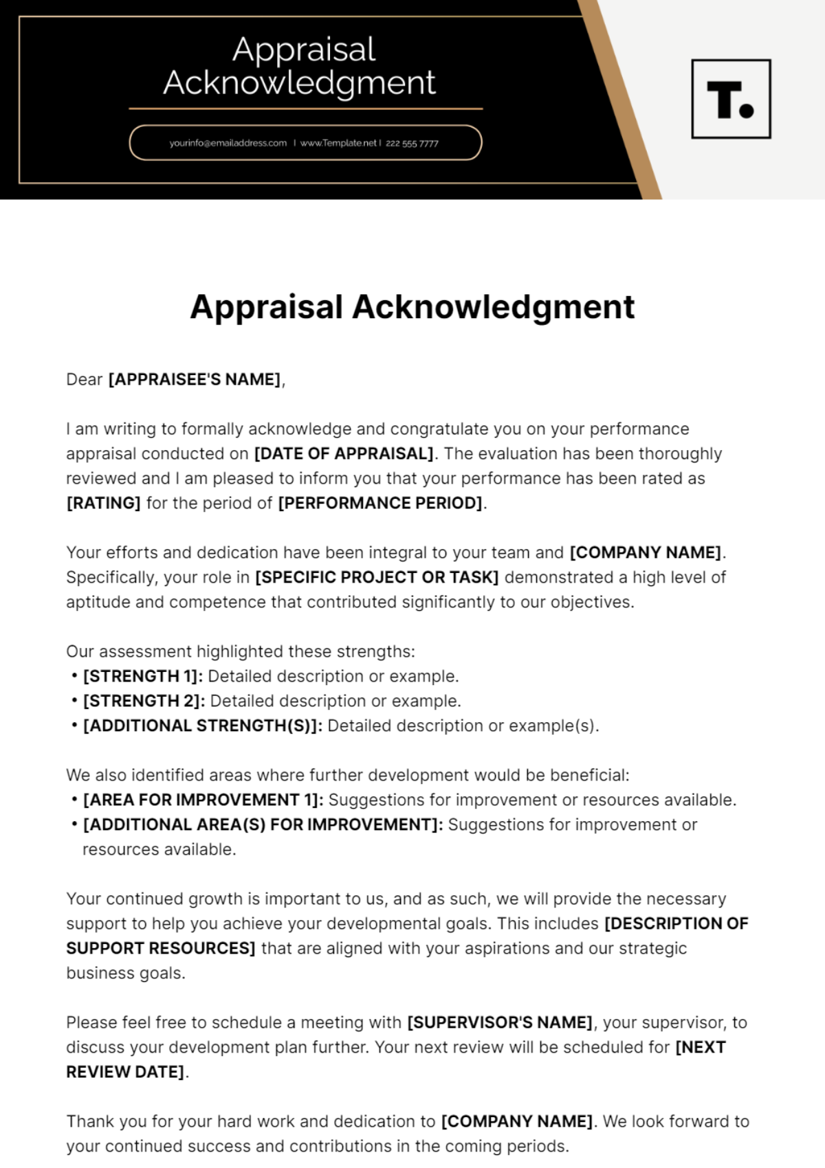 Appraisal Acknowledgment Template - Edit Online & Download