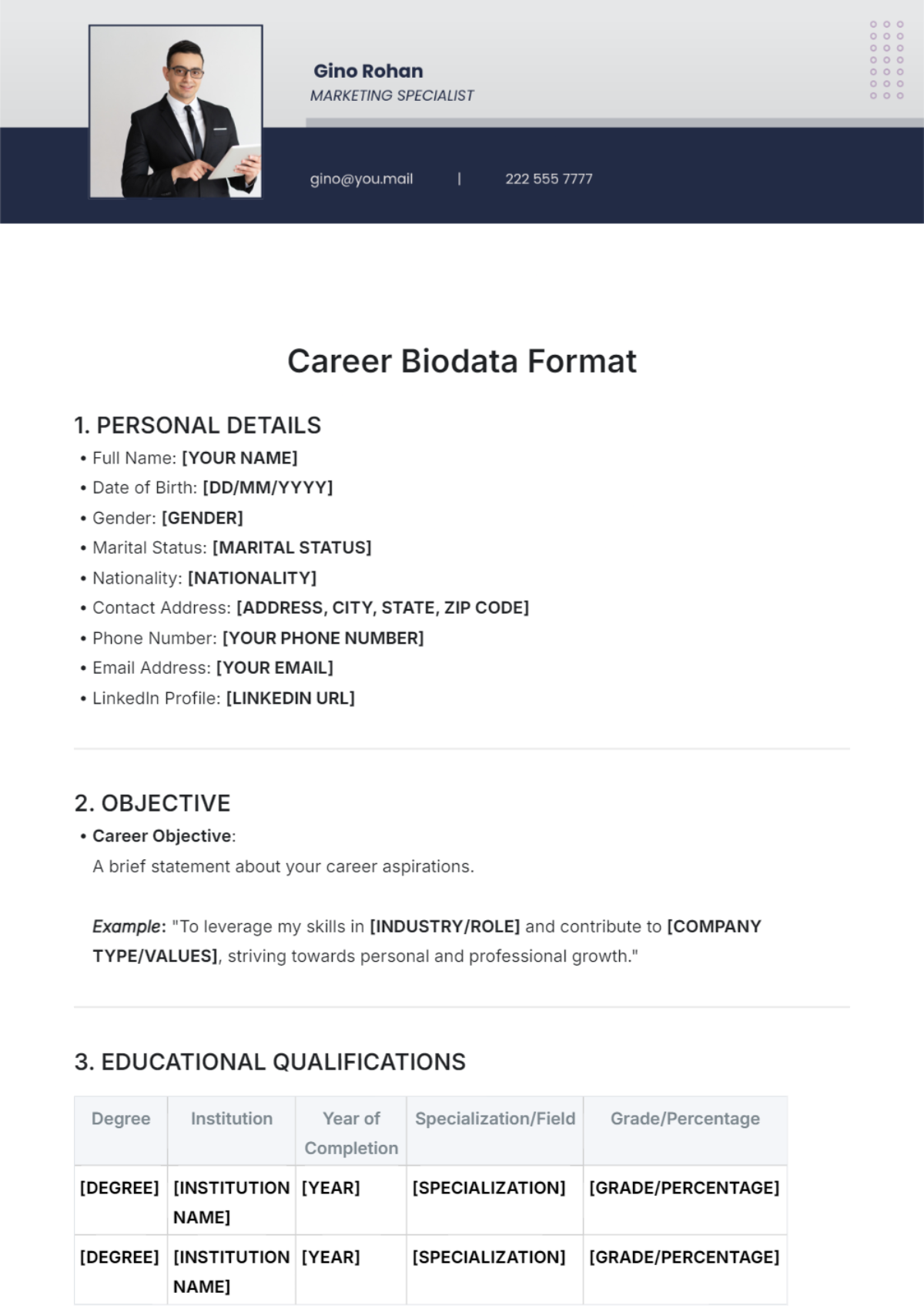 Career Biodata Format Template - Edit Online & Download