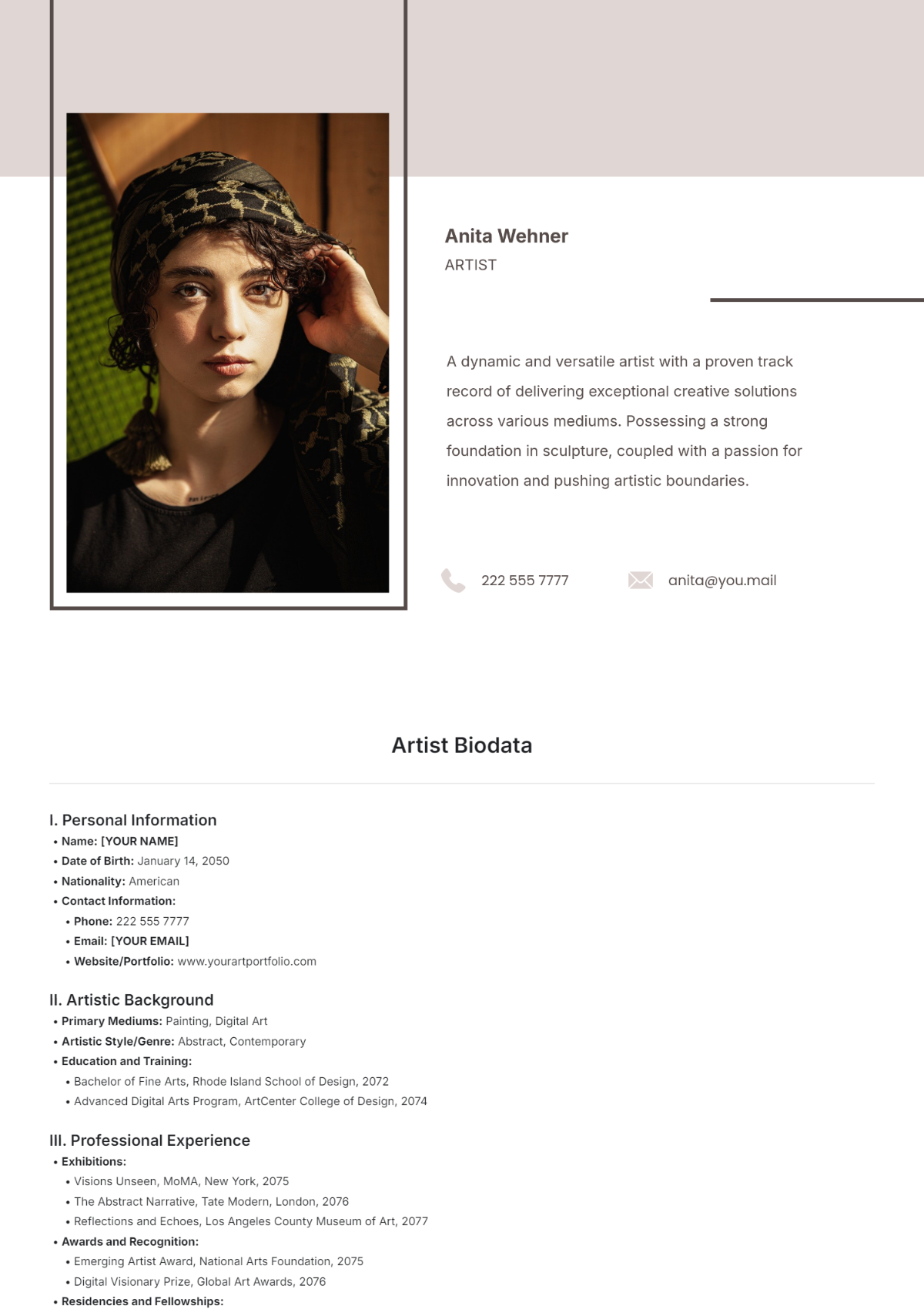 Artist Biodata Template