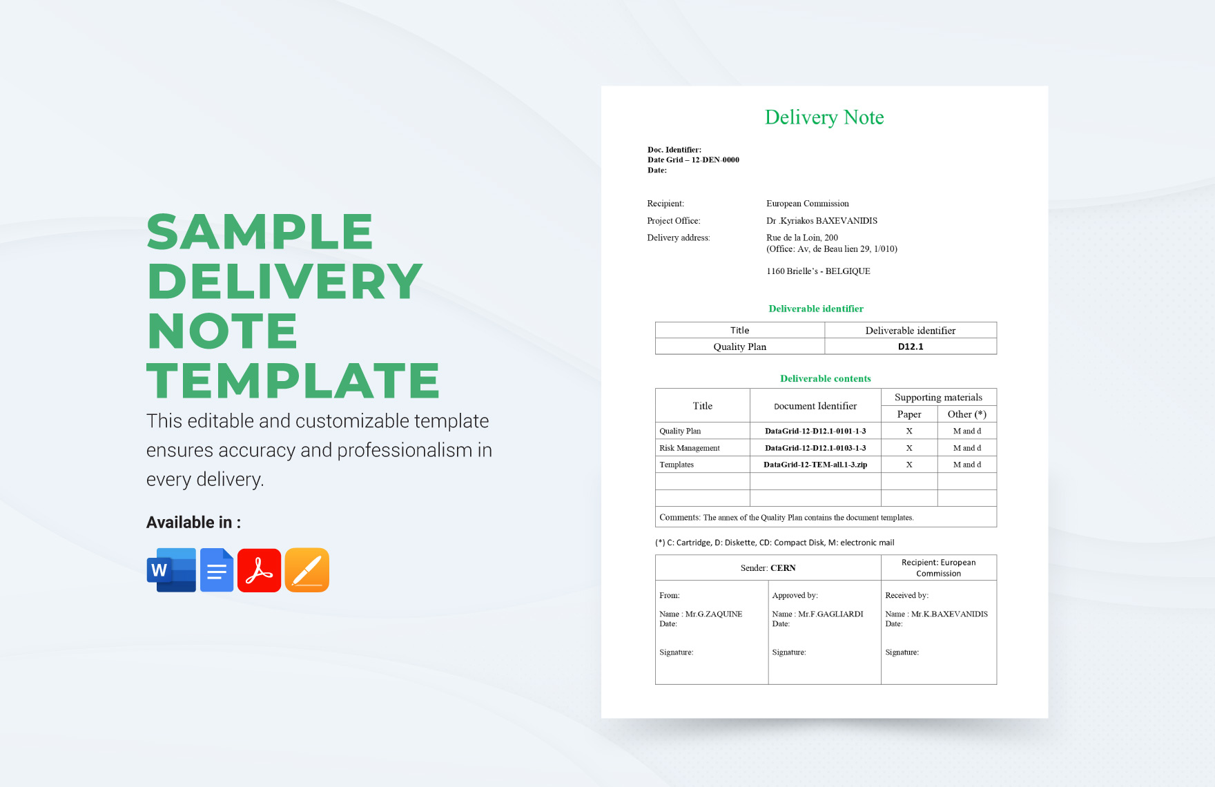 Sample Delivery Note Template