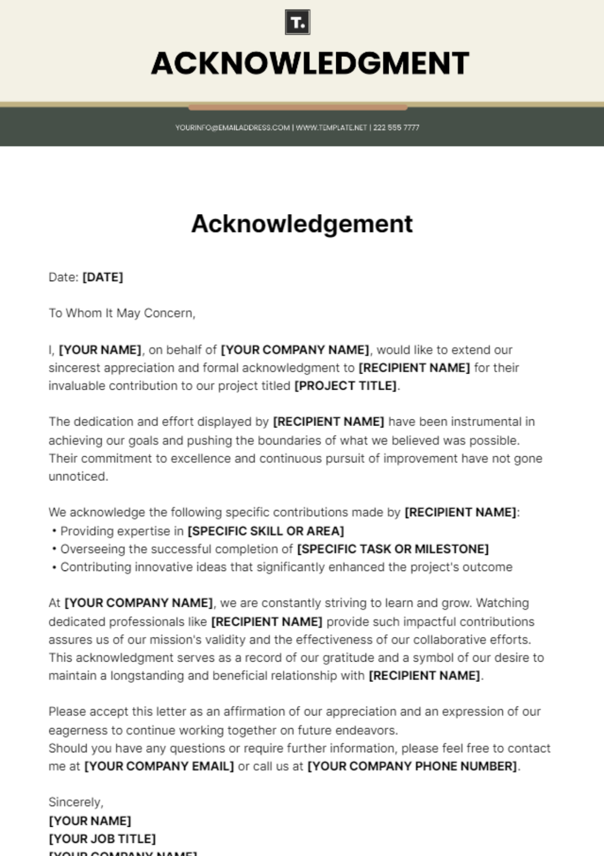Acknowledgment Template