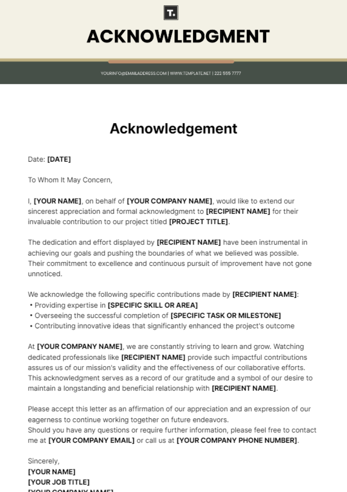 Acknowledgment Template - Edit Online & Download