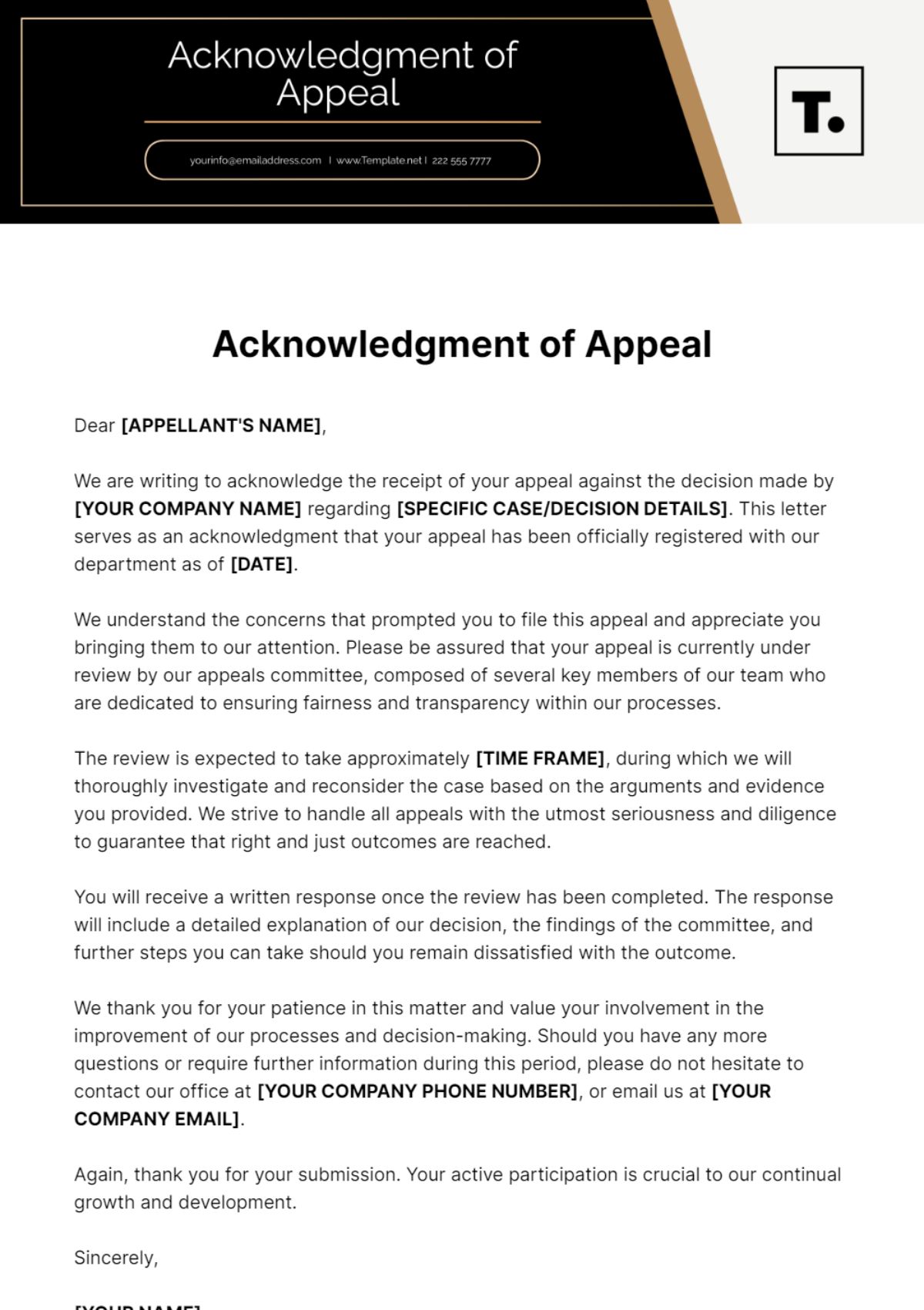 Acknowledgment Of Appeal Template