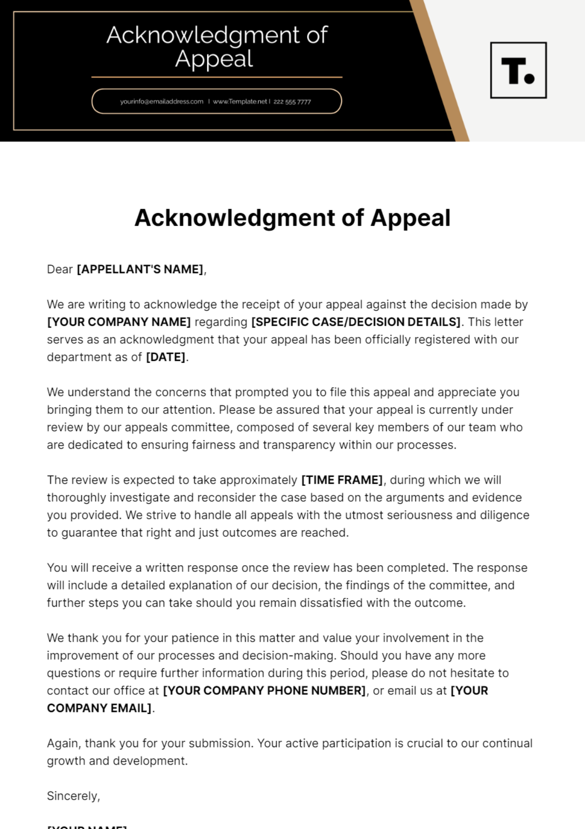 Acknowledgment Of Appeal Template - Edit Online & Download