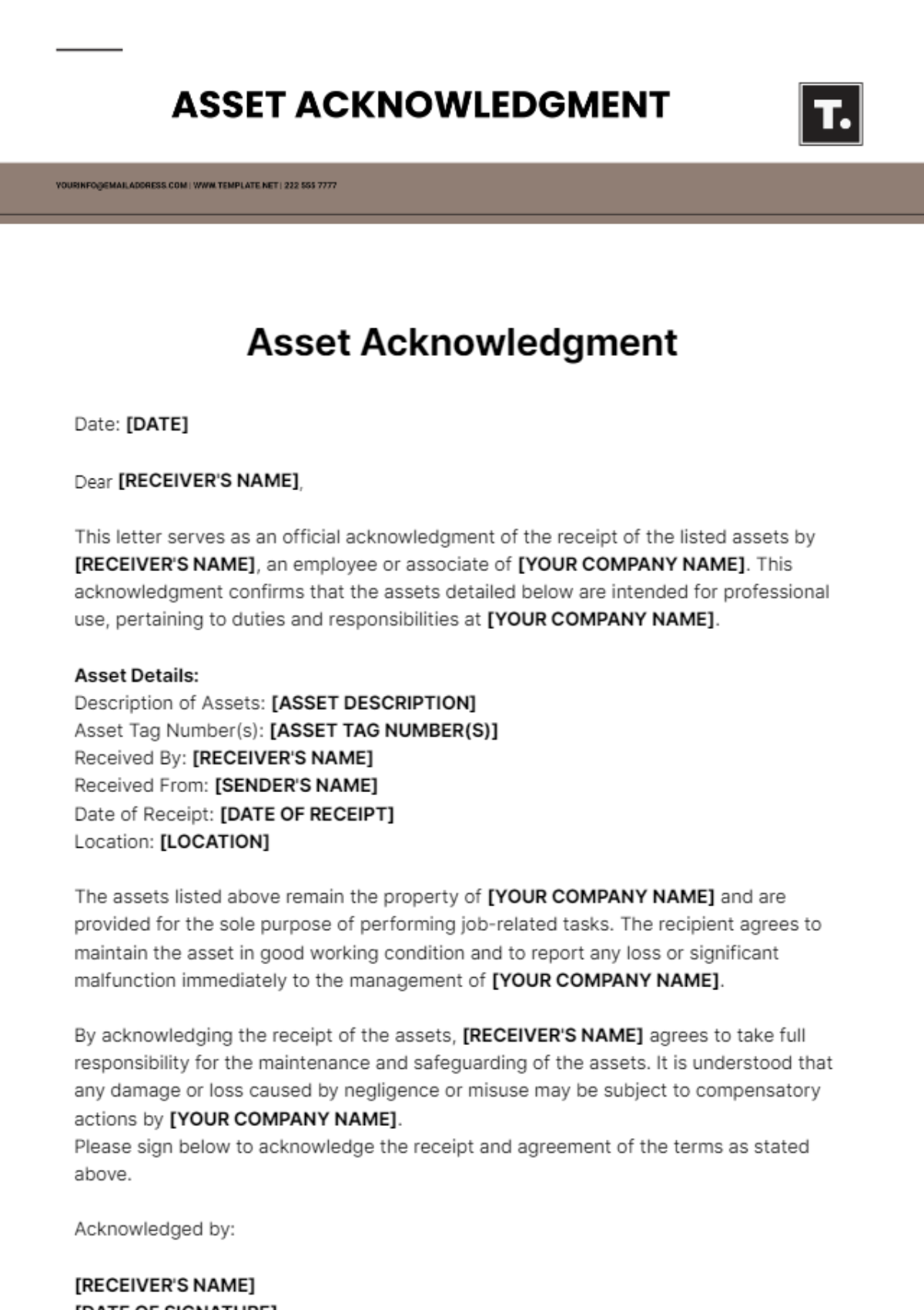 Asset Acknowledgment Template - Edit Online & Download