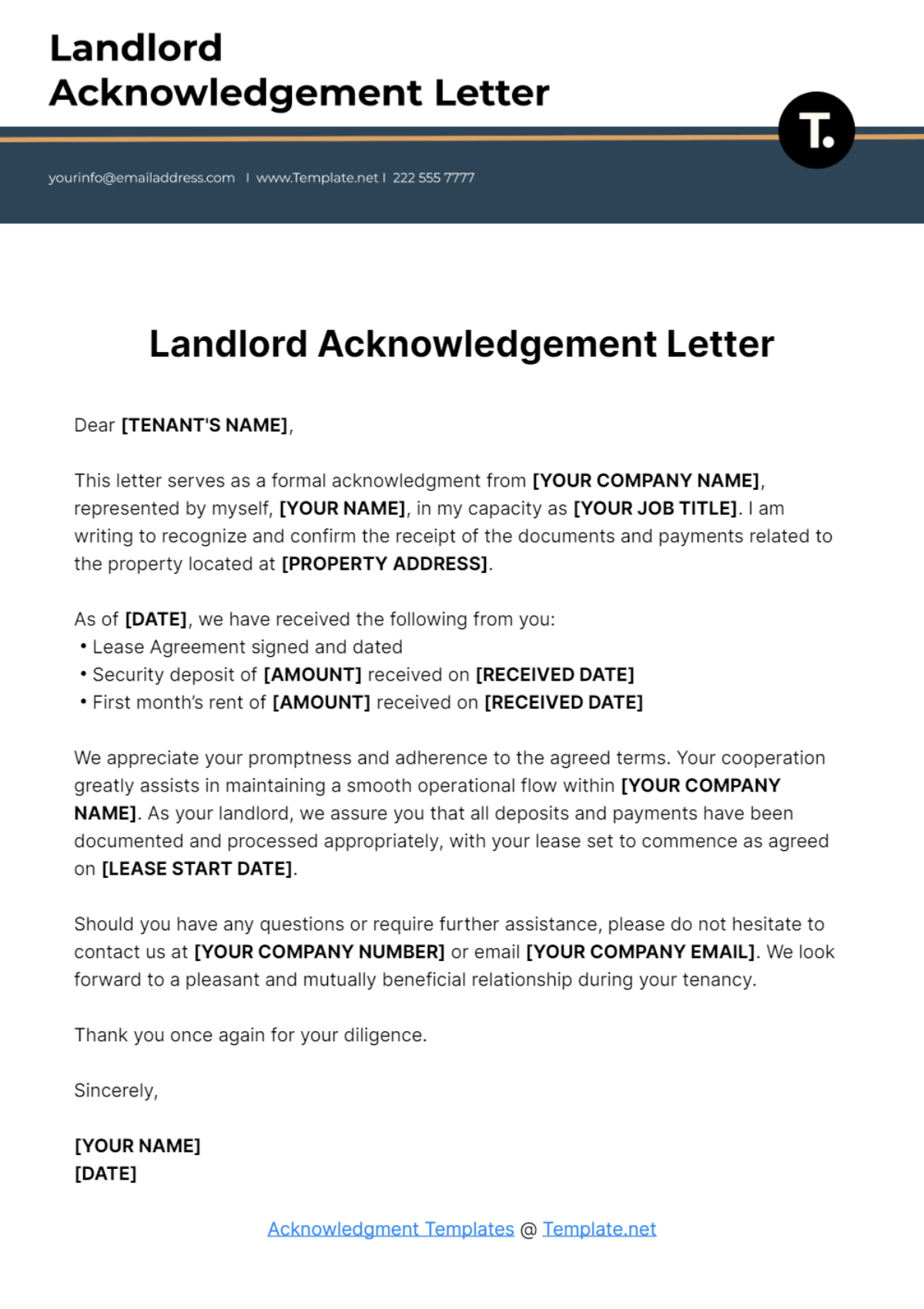 Landlord Acknowledgment Letter Template - Edit Online & Download