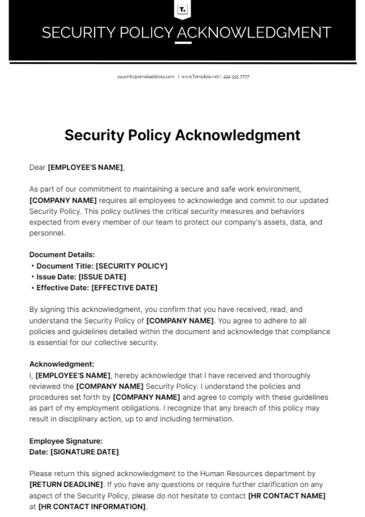 Security Policy Acknowledgment Template