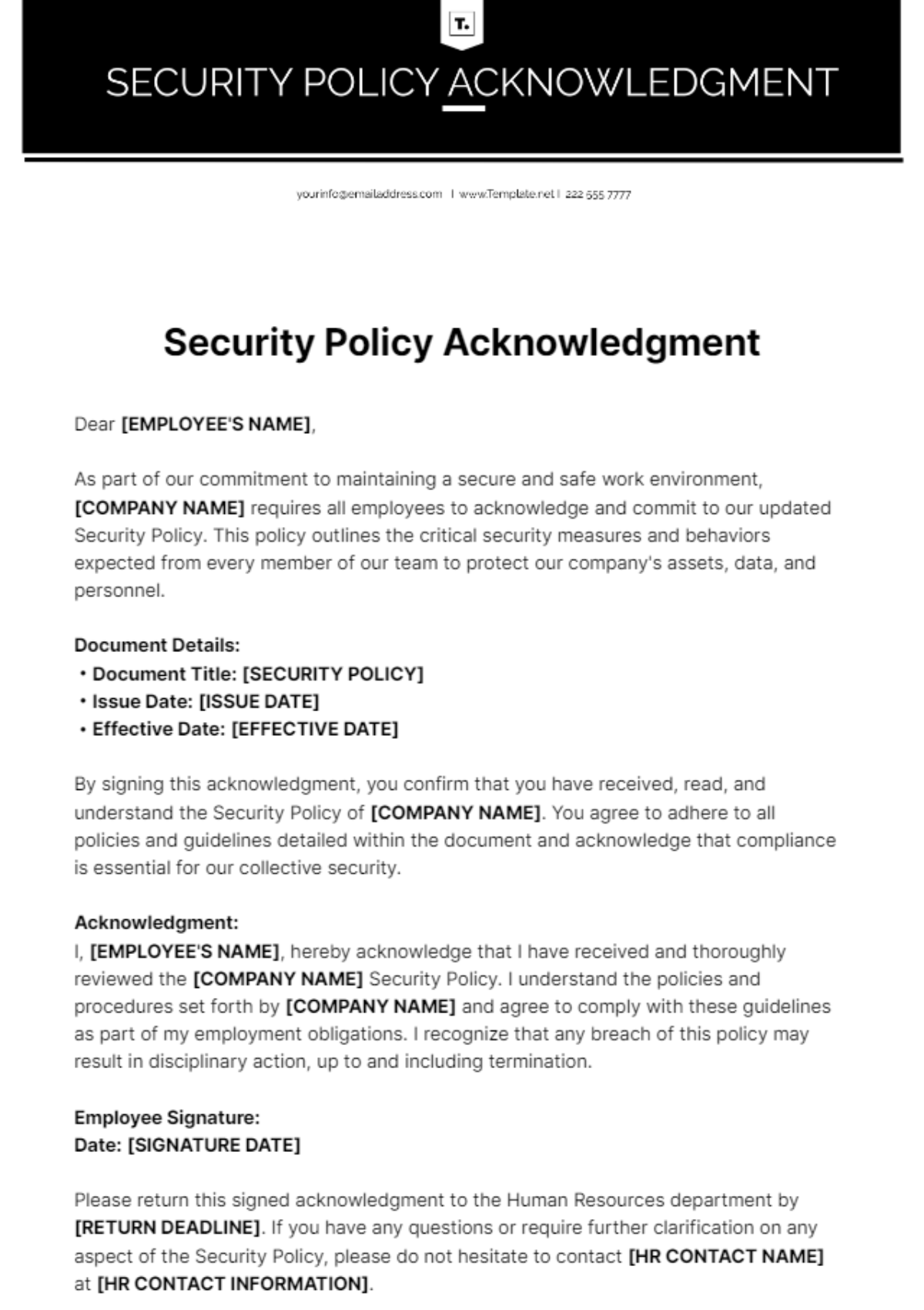 Security Policy Acknowledgment Template - Edit Online & Download