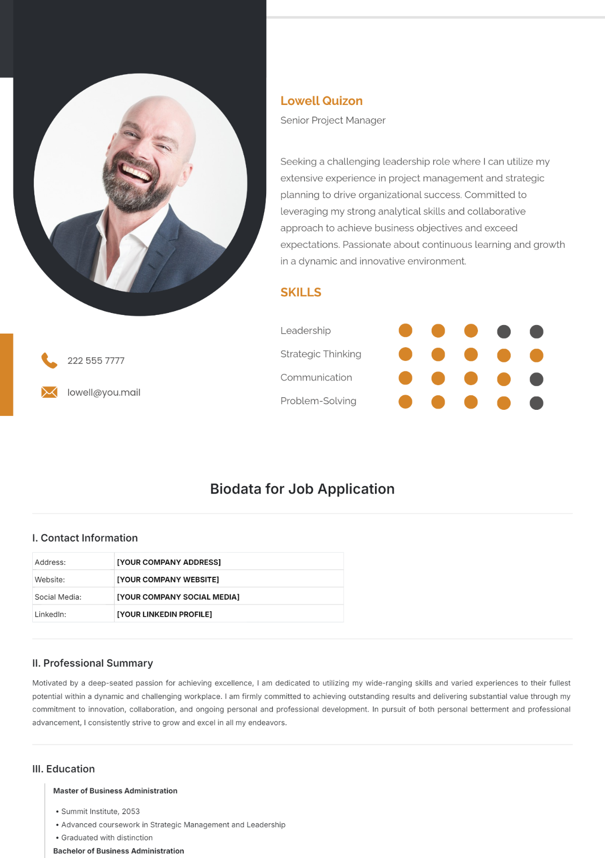 Biodata for Job Application Template