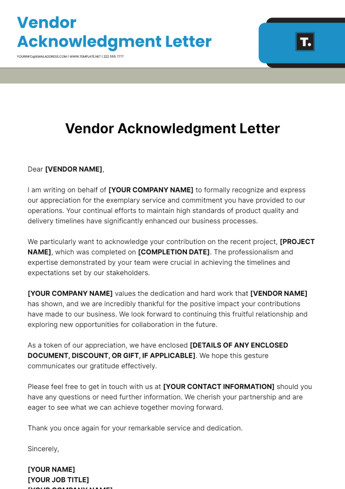 Vendor Acknowledgment Letter Template - Edit Online & Download