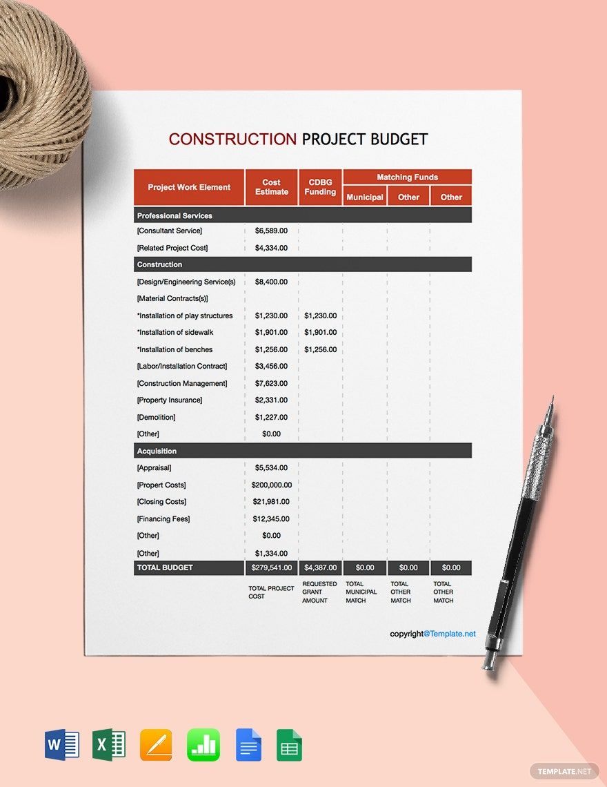 Printable Construction Project Budget Template Google Docs Google 
