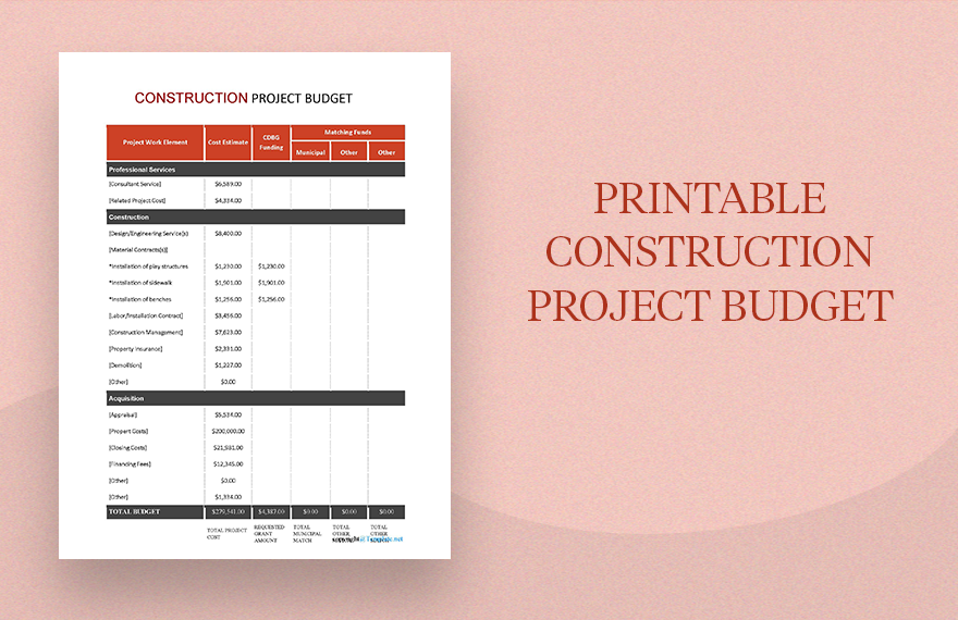 Printable Construction Project Budget Template