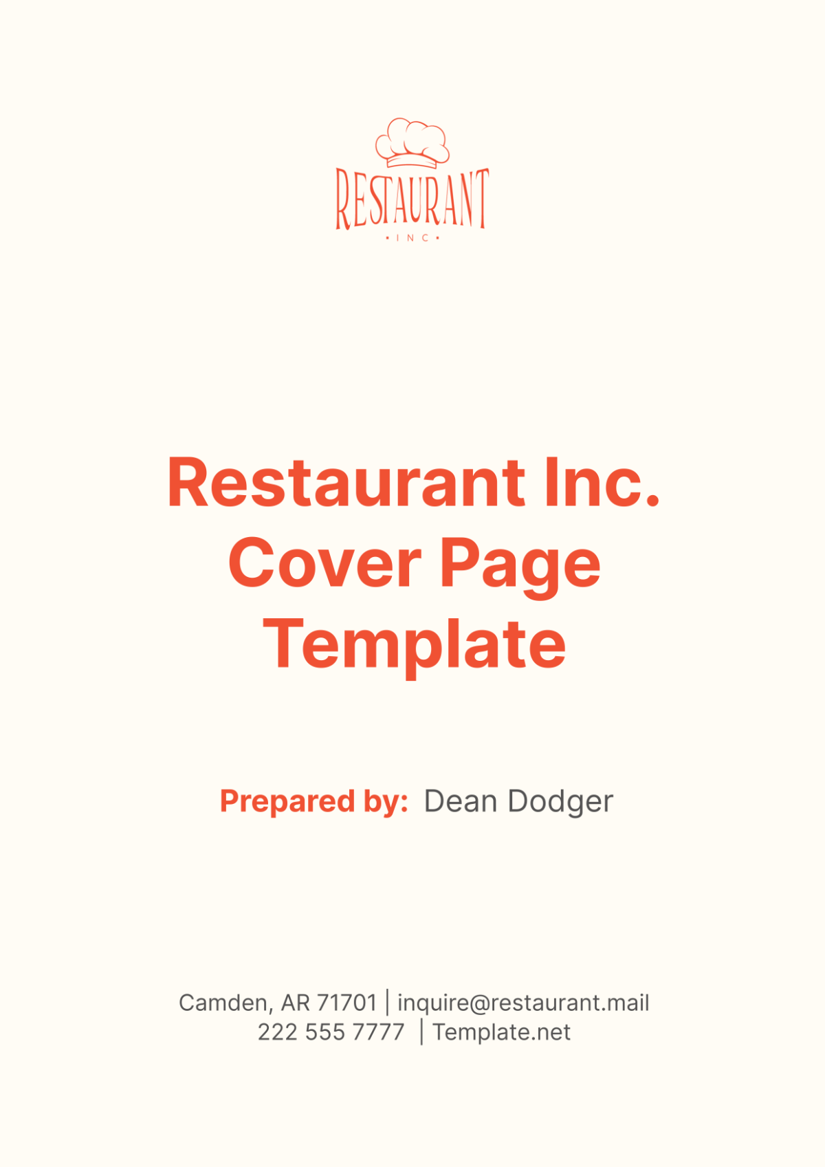 Restaurant Cover Page Template