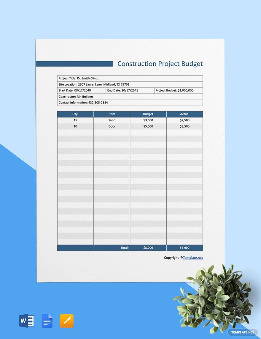 Basic Construction Project Budget Template