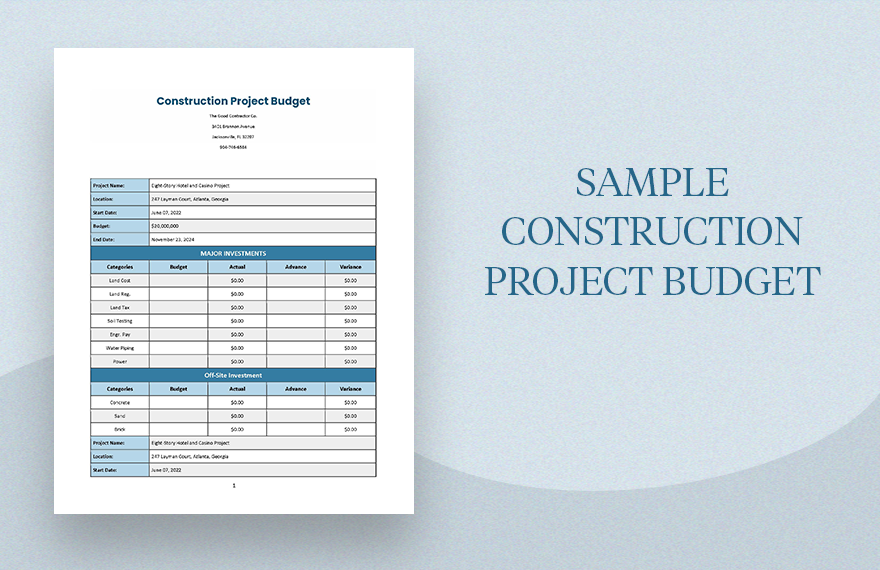 Sample Construction Project Budget Template