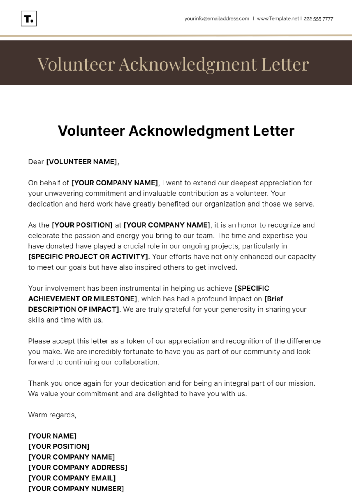 Volunteer Acknowledgment Letter Template - Edit Online & Download 